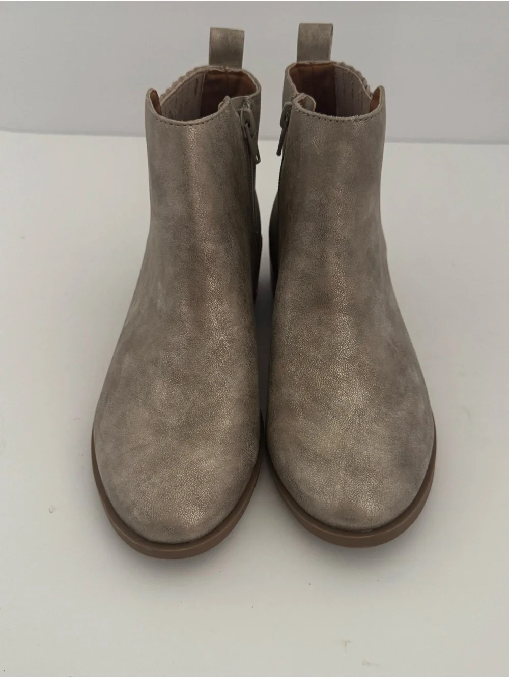 Girls 3 Taupe Chelsea Ankle Boots Side Zip Elastic Gore Block Heel Booties Shoes